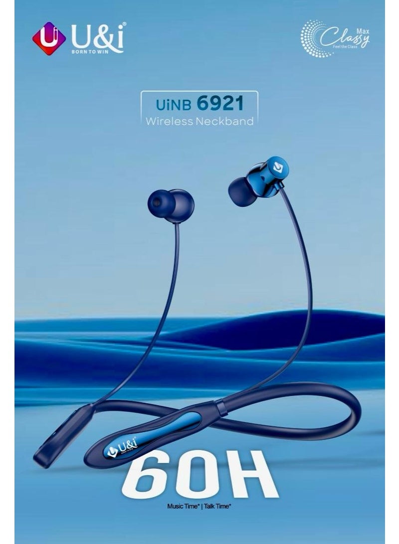 U&i سماعات أذن بلوتوث لاسلكية مع حزام عنق بمدة تشغيل 60 ساعة، تشغيل/إيقاف مغناطيسي، زمن استجابة منخفض 60 مللي ثانية، شحن سريع من نوع C ومقاومة للماء IPX4 لسماعات رياضية للجيم والجري - Image 4