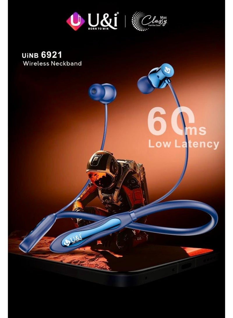 U&i سماعات أذن بلوتوث لاسلكية مع حزام عنق بمدة تشغيل 60 ساعة، تشغيل/إيقاف مغناطيسي، زمن استجابة منخفض 60 مللي ثانية، شحن سريع من نوع C ومقاومة للماء IPX4 لسماعات رياضية للجيم والجري - Image 3