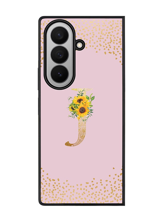 Stylizedd For Samsung Galaxy Z Fold7 Case,Slim fit Camera Protection, Shockproof Thin Phone cover  - Custom Floral Monogram - J  (Pink )