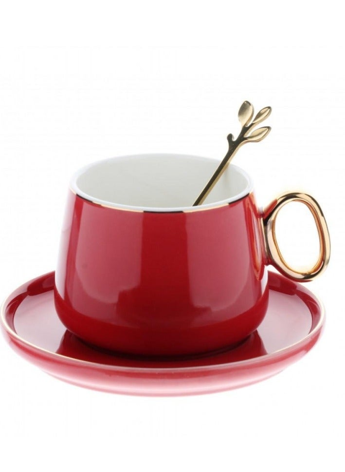 هوم كونسيبت طقم فناجين وصحون سيراميك مكون من 3 قطع، أحمر/أبيض/ذهبي - Image 1