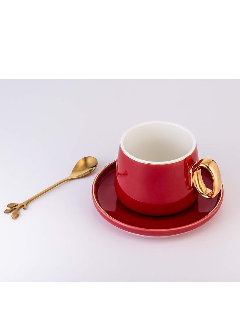هوم كونسيبت طقم فناجين وصحون سيراميك مكون من 3 قطع، أحمر/أبيض/ذهبي - Image 2