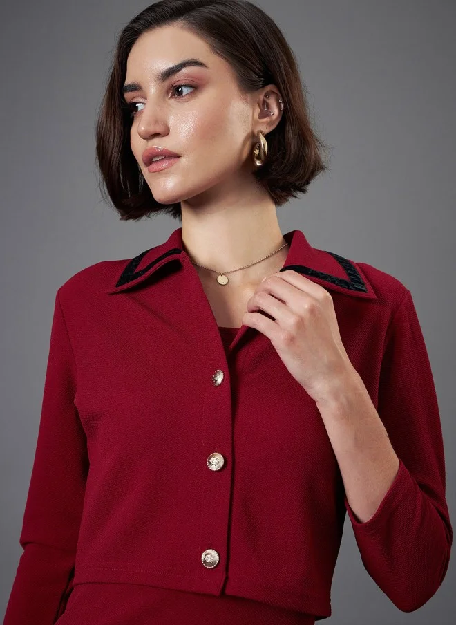 ساسافراس فستان ميدي ضيق نسائي بلون عنابي