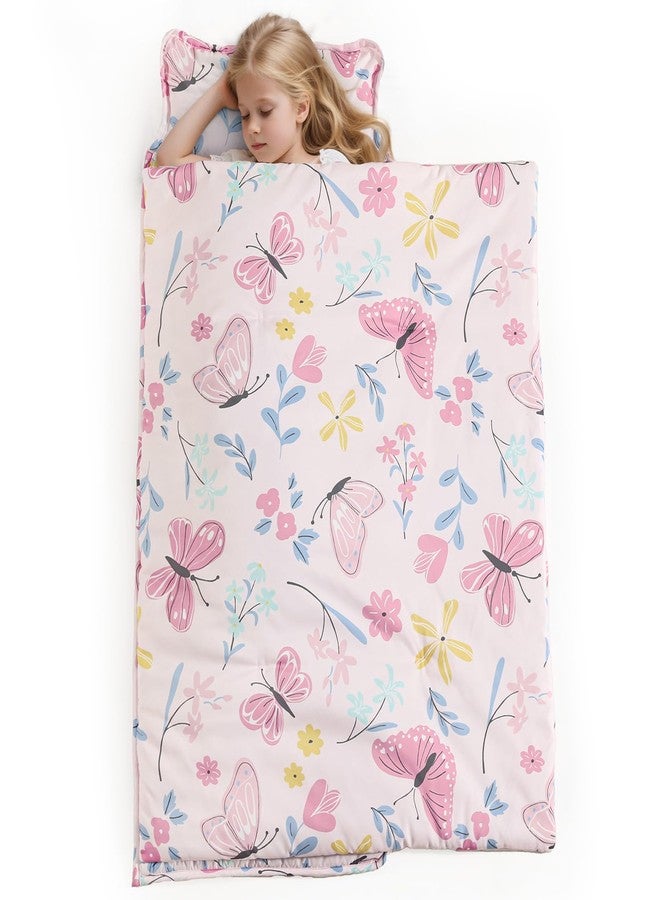 PHF Butterfly Toddler Nap Mat Set, with Removable Pillow for Toddler Girls, Soft and Lightweight for Daycare, Preschool, Travel, Kindergarten Sleeping Bag, Fits Ages 3-6 Years, Butterfly - Image 1