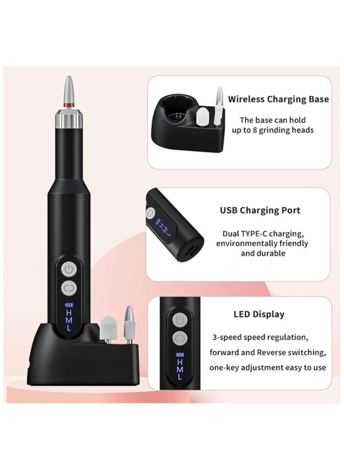 Loquat Electric Portable Professional Rechargeable Nail Filer with Nail Drill Bit, Acrylic Gel Nail Polishing Band, Manicure and Pedicure Polish, Black Suitable for Everyone - Image 3