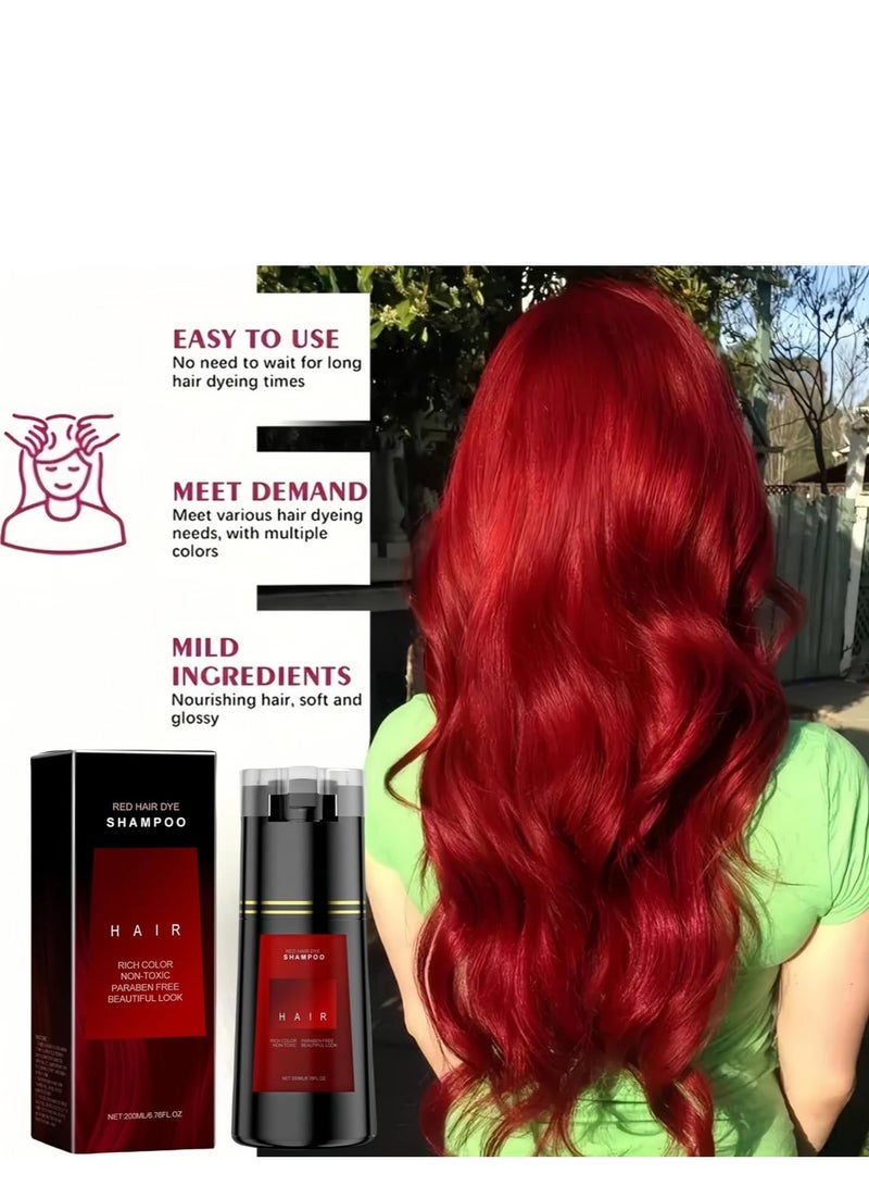 إيلهو شامبو صبغ الشعر ، شامبو 3 في 1 للشعر المصبوغ ، شامبو ملون للشعر لتغطية الشعر الرمادي ، صبغة الشعر المنزلية مستخلص نباتي نقي ، شامبو صبغ فوري للعناية بالشعر ، شامبو مضاد للرمادي 200 مل (أحمر) - Image 3