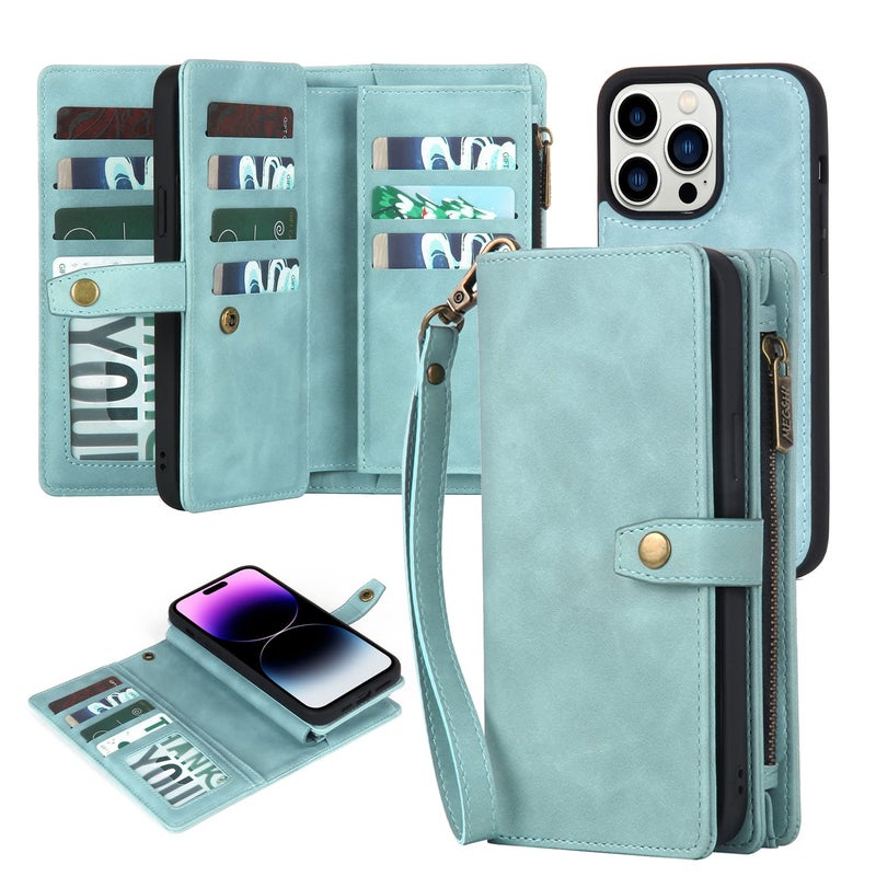 TwoHead for iPhone 14 Pro Max Wallet Case with Card Holder&PU Leather Wallet, Detachable Magnetic Phone Case for Women/Men (Blue) - Image 1