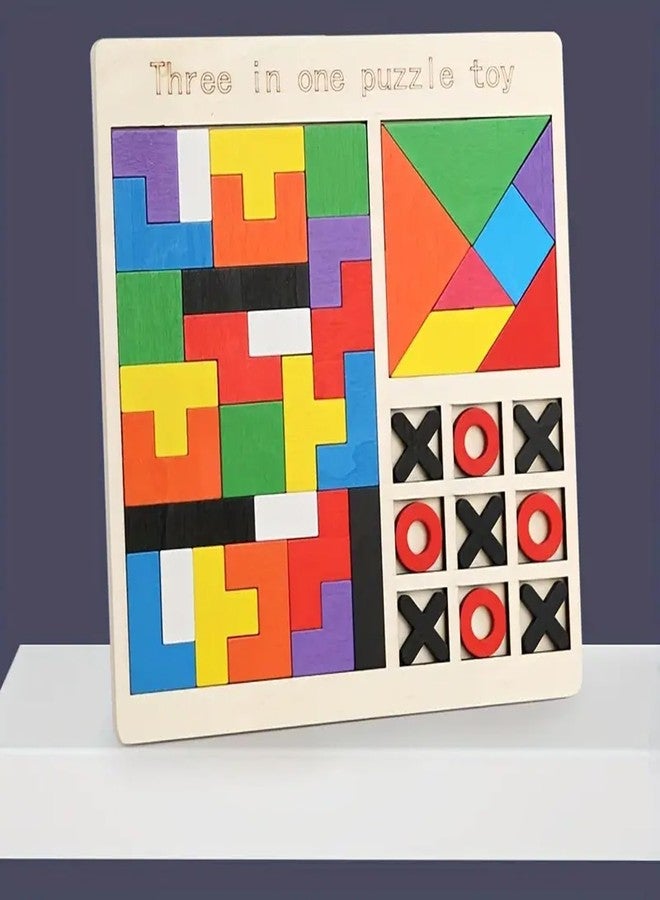 Woleebee 3-in-1 Wooden Educational Board Game for Kids | XO Tic-Tac-Toe, Tangram Puzzle & Logic Board | Fun Learning Toy for Brain Development & Strategy Play (Age 3+) - Image 3