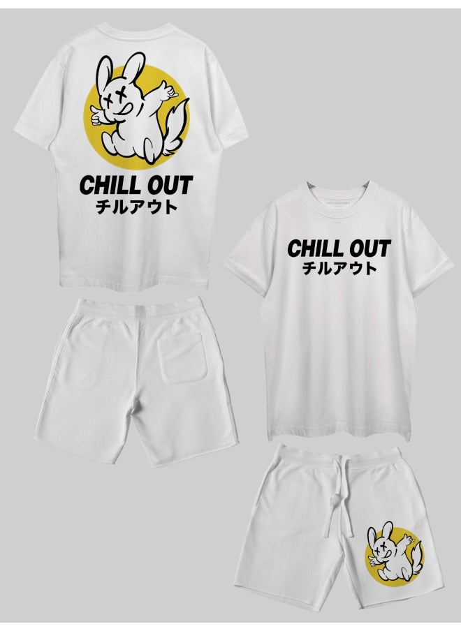 THREADCURRY THREADCURRY Chill Out Printed Co-ord Set for Men - Half Sleeve Oversized T-Shirt and Shorts  - Image 1