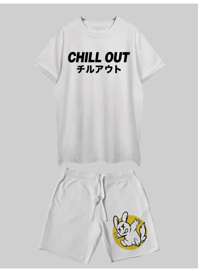 THREADCURRY THREADCURRY Chill Out Printed Co-ord Set for Men - Half Sleeve Oversized T-Shirt and Shorts  - Image 3