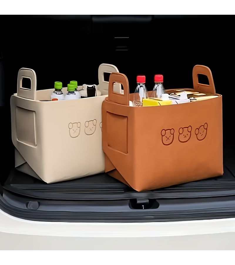 Brown Foldable Car Felt Storage Baskets 2 Pack Handheld Under Bed - Image 1