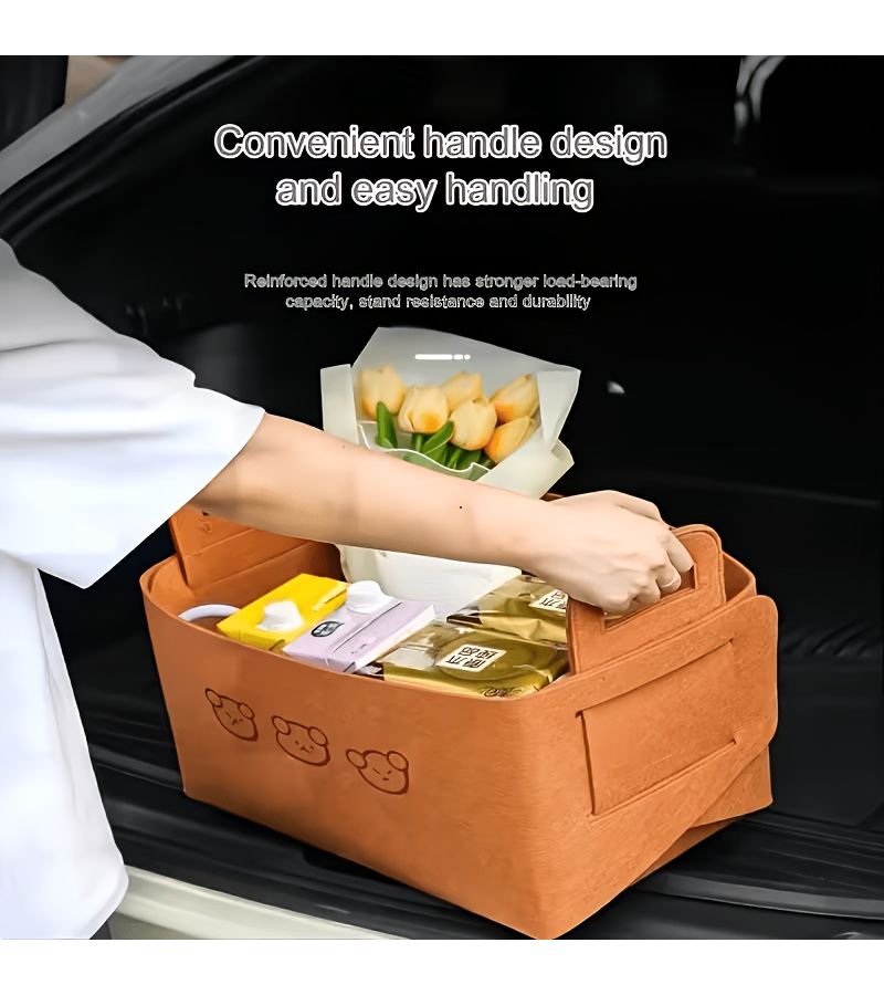 Brown Foldable Car Felt Storage Baskets 2 Pack Handheld Under Bed - Image 2