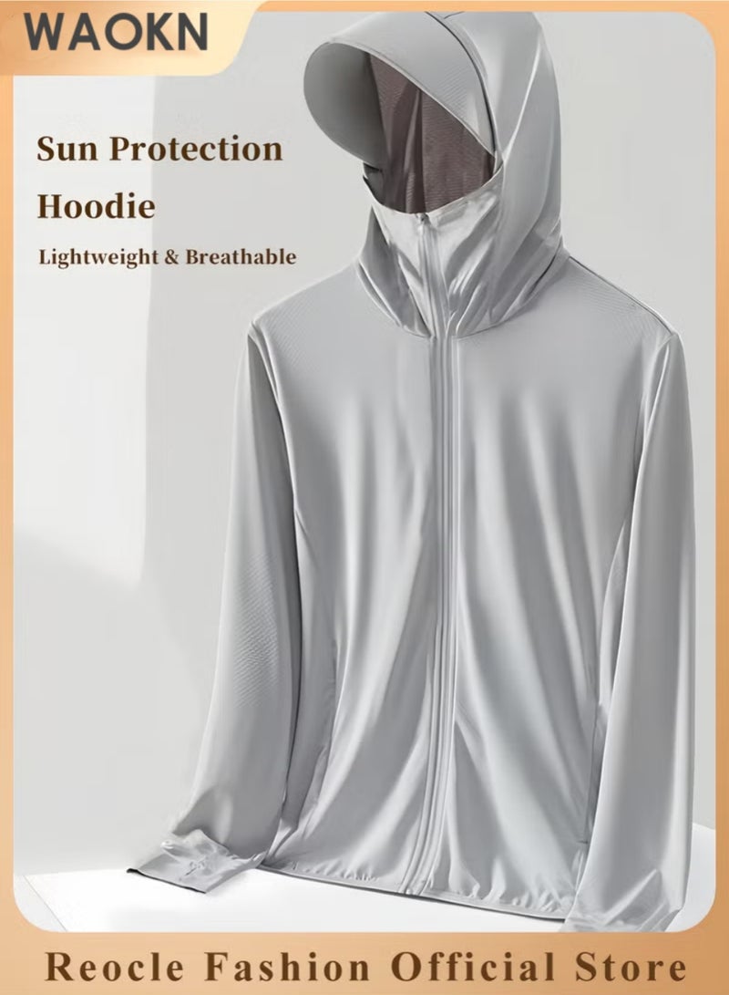 WAOKN UPF 50+ UV Sun Protection Clothing with Removable Hat Brim for Men&women, Sun Protection Ice Silk Clothing Long Sleeve Hoodie Sun Shirt, Summer Elastic Quick Dry Sun Shirts Full Zipper Fishing Jacket-XL - Image 2