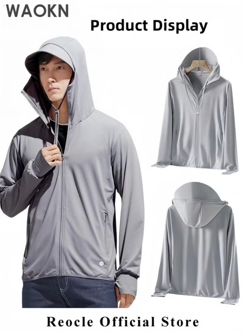 WAOKN UPF 50+ UV Sun Protection Clothing with Removable Hat Brim for Men&women, Sun Protection Ice Silk Clothing Long Sleeve Hoodie Sun Shirt, Summer Elastic Quick Dry Sun Shirts Full Zipper Fishing Jacket-XL - Image 3