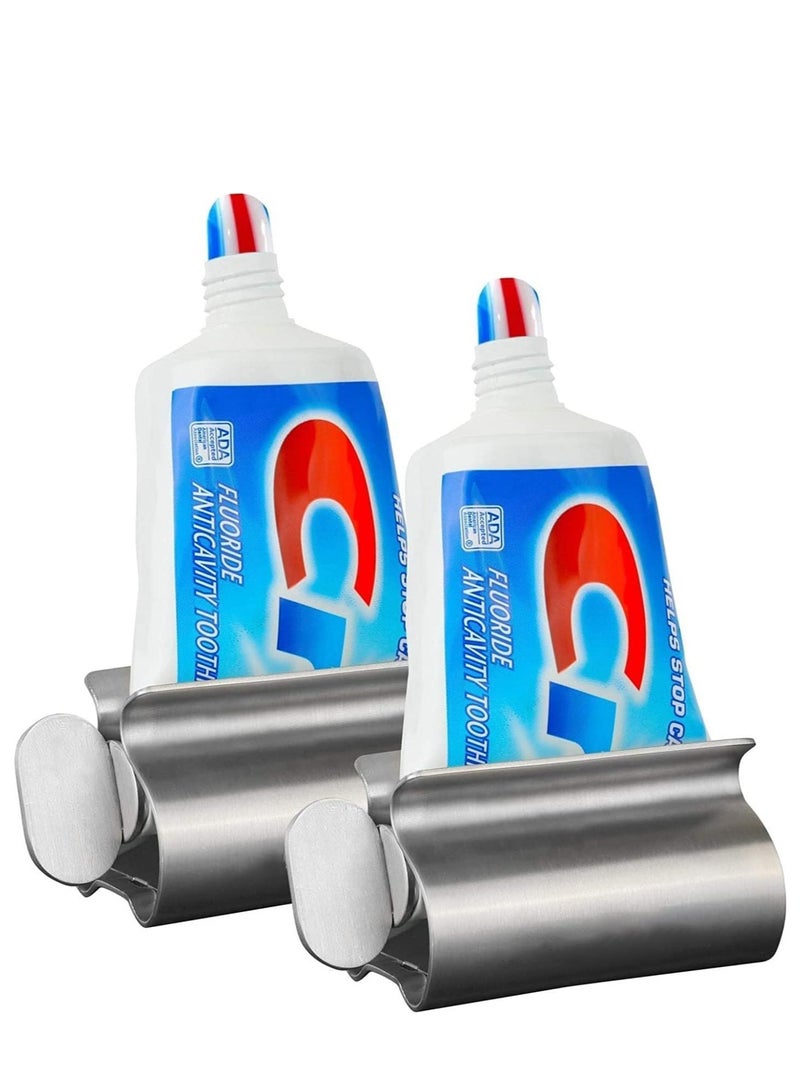 KASTWAVE Toothpaste Tube Squeezer, 2-Pack Toothpaste Squeeze Roller, Stainless Steel Toothpaste Tube Wringer Holder, Save Toothpaste, Cream - Image 1