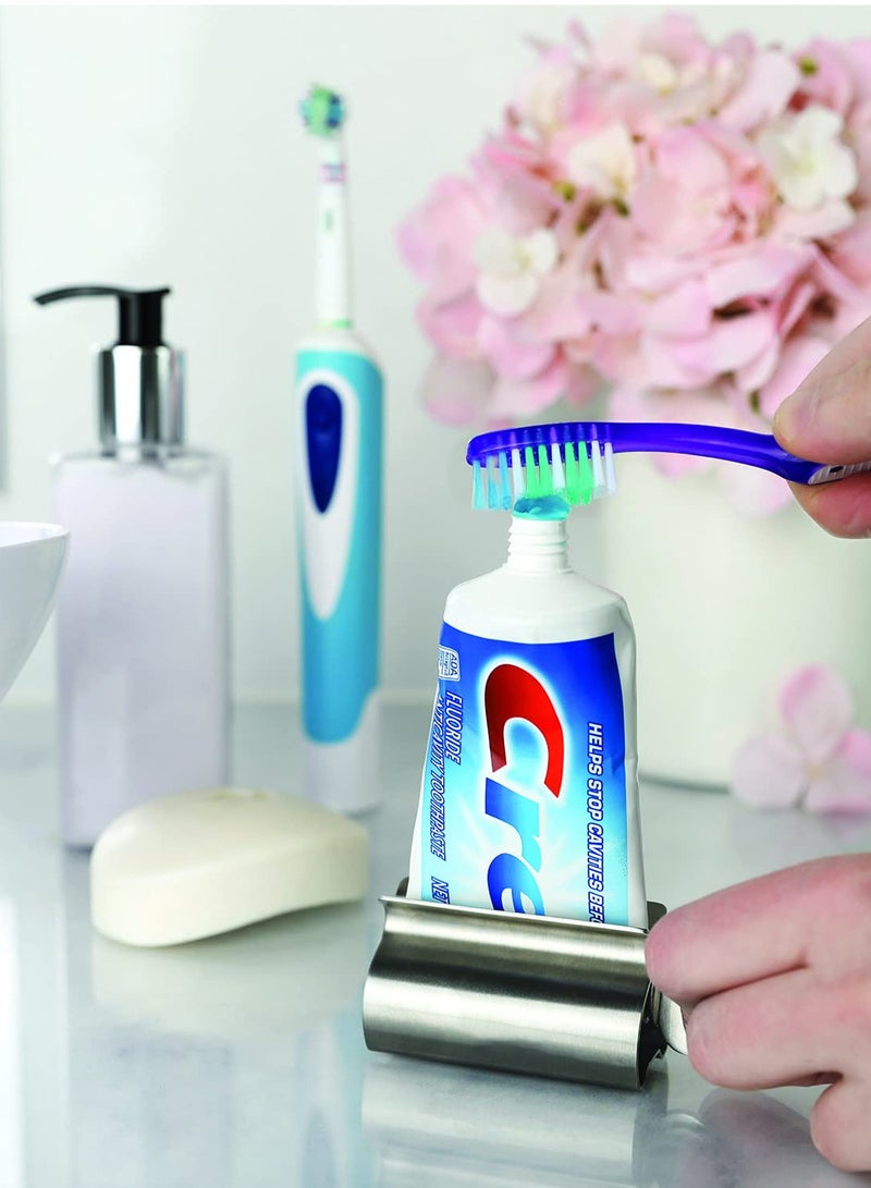 KASTWAVE Toothpaste Tube Squeezer, 2-Pack Toothpaste Squeeze Roller, Stainless Steel Toothpaste Tube Wringer Holder, Save Toothpaste, Cream - Image 2