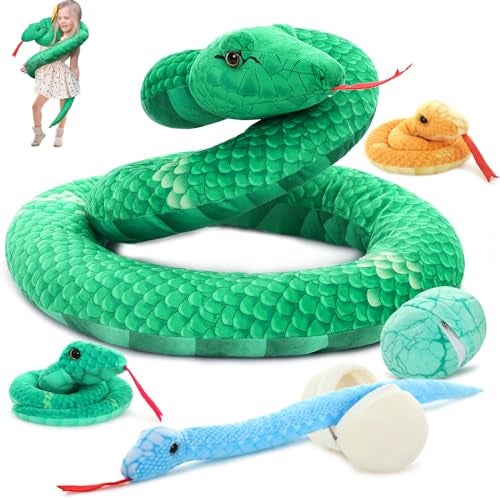 MorisMos Giant Snake Stuffed Animal Mommy with Babies EggsRealistic Stuffed Snake Plush Toys for Kid Girl Boy 3 5 7 8 12Long Green Boa Constrictor Anaconda ToysPython Gift for Halloween Christmas - Image 1
