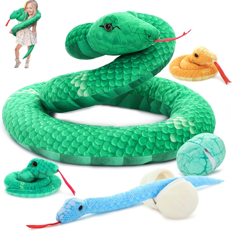MorisMos Giant Snake Stuffed Animal Mommy with Babies EggsRealistic Stuffed Snake Plush Toys for Kid Girl Boy 3 5 7 8 12Long Green Boa Constrictor Anaconda ToysPython Gift for Halloween Christmas - Image 3