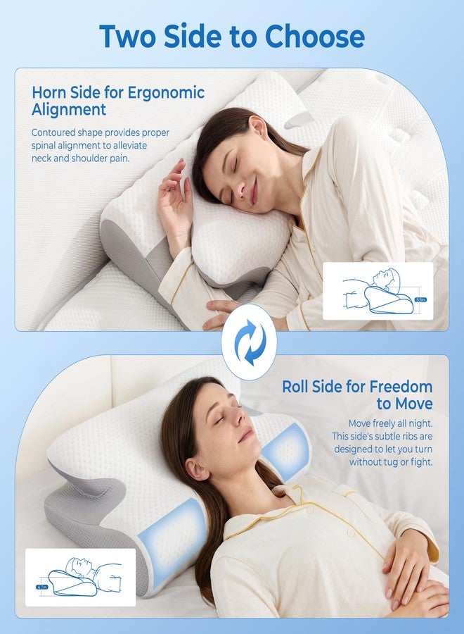 BDEUS Ergonomic Cervical Pillow for Side Sleepers, 2-in-1 Contour Orthopedic Memory Foam Pillow for Neck Shoulder Pain Relief, Sleep Apnea, Anti Snore, Pillow with Arm Rest, Head Cradle, White - Image 2