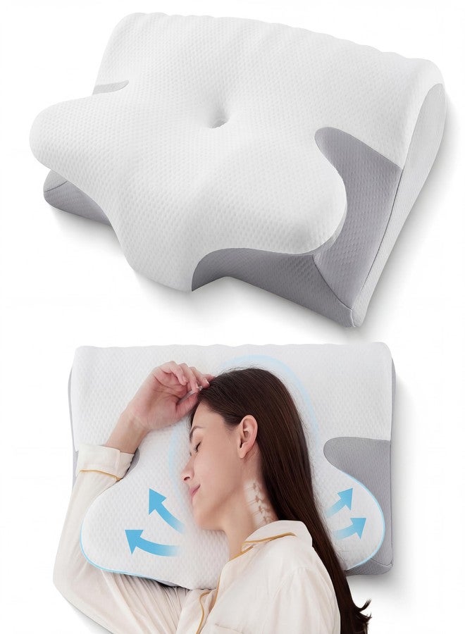 BDEUS Ergonomic Cervical Pillow for Side Sleepers, 2-in-1 Contour Orthopedic Memory Foam Pillow for Neck Shoulder Pain Relief, Sleep Apnea, Anti Snore, Pillow with Arm Rest, Head Cradle, White - Image 1
