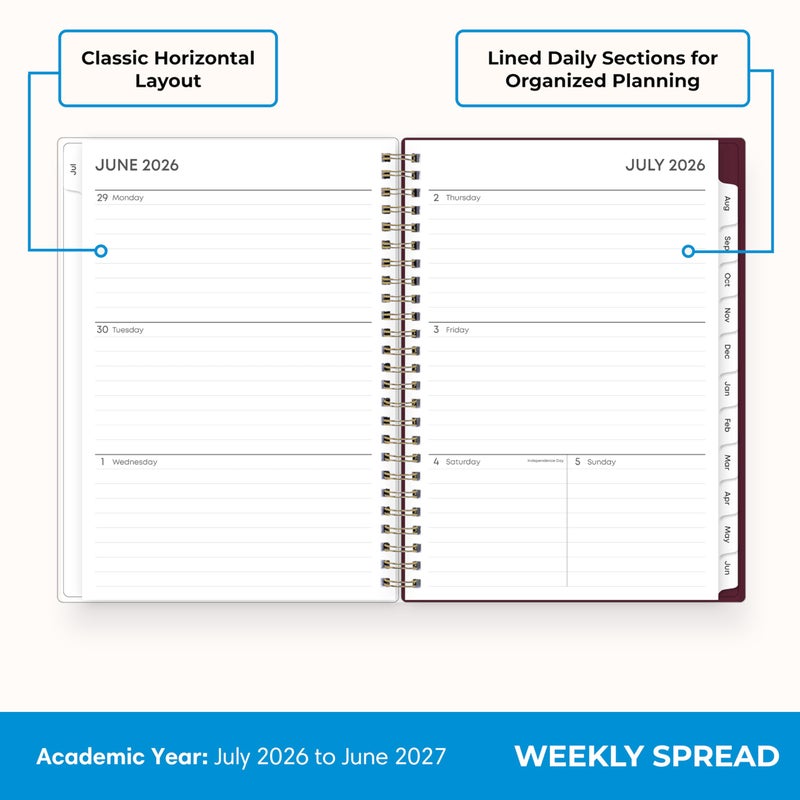 Blue Sky 2026-2027 Weekly and Monthly Academic Year Planner Calendar, July 2026 - June 2027, 5.875" x 8.625", Flexible Pocket Cover, Wirebound, Laminated Tabs, Includes Extra 30 Sheets of Notes, Dark Peonies - Image 3