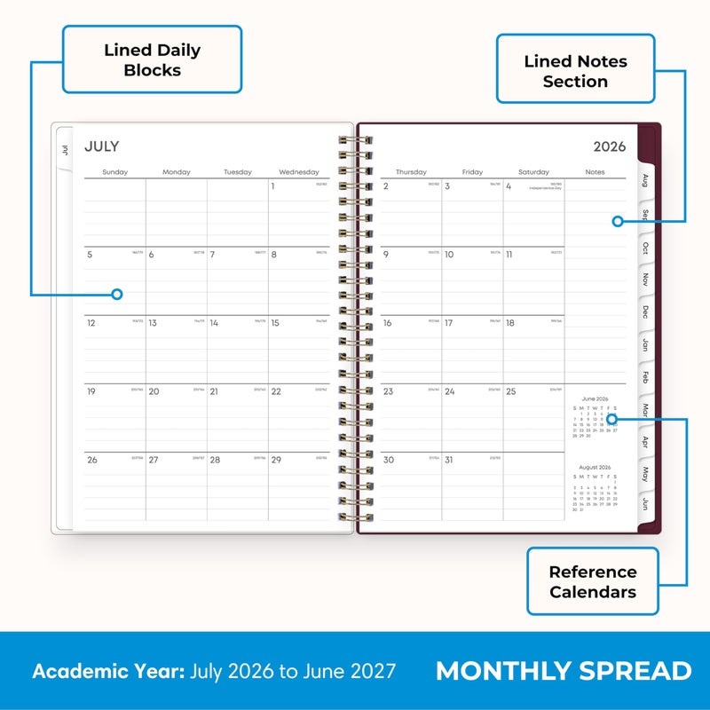 Blue Sky 2026-2027 Weekly and Monthly Academic Year Planner Calendar, July 2026 - June 2027, 5.875" x 8.625", Flexible Pocket Cover, Wirebound, Laminated Tabs, Includes Extra 30 Sheets of Notes, Dark Peonies - Image 4