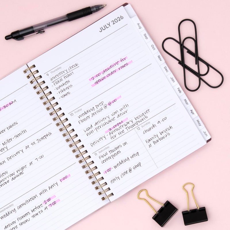 Blue Sky 2026-2027 Weekly and Monthly Academic Year Planner Calendar, July 2026 - June 2027, 5.875" x 8.625", Flexible Pocket Cover, Wirebound, Laminated Tabs, Includes Extra 30 Sheets of Notes, Dark Peonies - Image 2