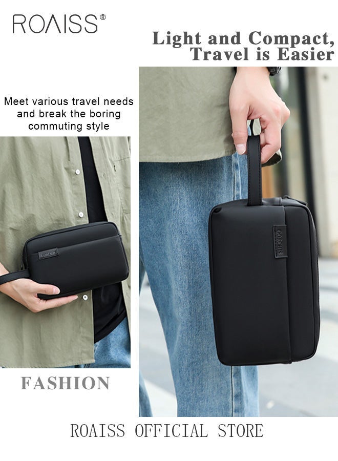 رويس حقيبة كلاتش متعددة الوظائف للرجال بتصميم عملي، مصنوعة من مادة متينة ومقاومة للماء، محفظة بسعة كبيرة، حامل بطاقات، حامل جواز سفر، منظم للنظارات الشمسية، حقيبة خصر كلاسيكية للرجال، حقيبة يد سوداء اللون - Image 2
