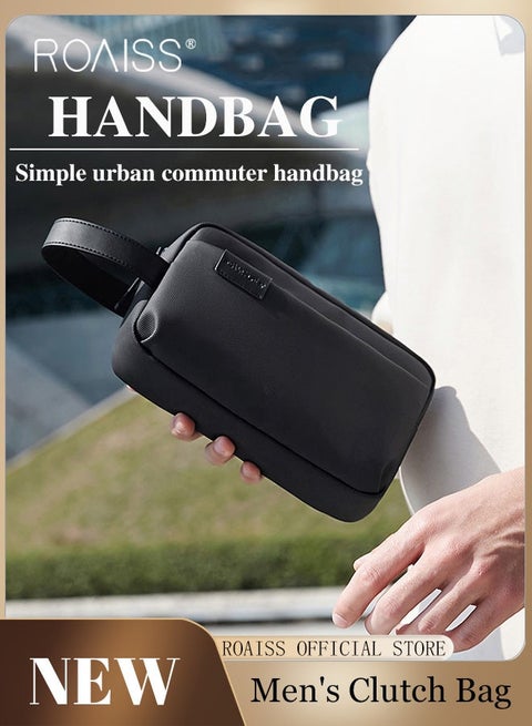 Men Multifunctional Clutch Bag with Business Style Waterproof and Durable Material Large Capacity Wallet Card Holder Passport Holder Sunglasses Organizer Classic Solid Color Men Waist Bag Handbag Black