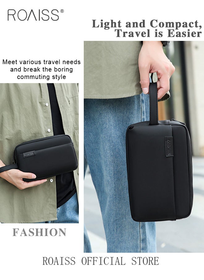 roaiss Men Multifunctional Clutch Bag with Business Style Waterproof and Durable Material Large Capacity Wallet Card Holder Passport Holder Sunglasses Organizer Classic Solid Color Men Waist Bag Handbag  - Image 1