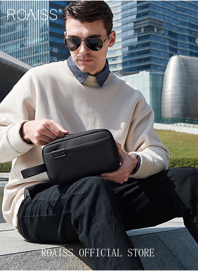 roaiss Men Multifunctional Clutch Bag with Business Style Waterproof and Durable Material Large Capacity Wallet Card Holder Passport Holder Sunglasses Organizer Classic Solid Color Men Waist Bag Handbag  - Image 3
