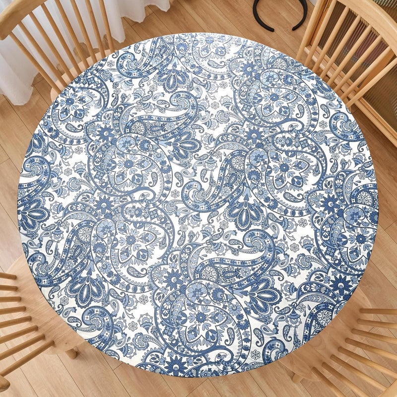 LIBERECOO Luxury Paisley Round Vinyl Tablecloth with Flannel Backing - Waterproof, Oilproof, Wipeable Dining Table Cover for Indoor/Outdoor Use - Image 1