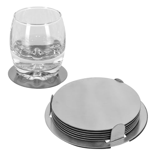 Giftana Round Coaster Set for Home and Office, Non-Slip Drink Coasters for Dinning Table, Bar -Matt Finish- Steel Coasters with Stand for Tea Cups,Coffee Mugs,Glasses (Set of 6 Pieces) (Silver) - Image 4