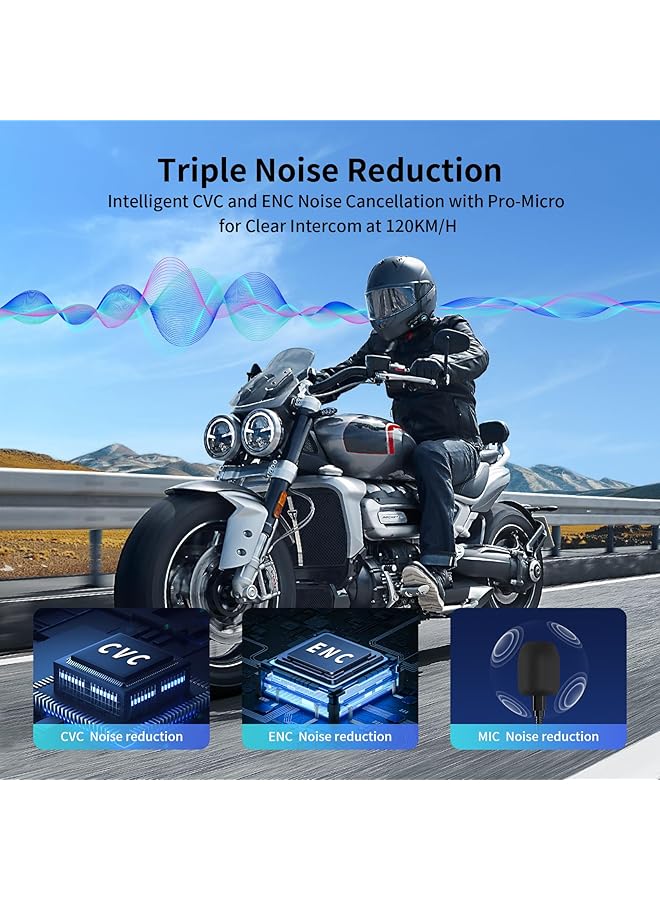 fodsports Fx8 Air Motorcycle Bluetooth Headset, 6 Motorcycles Motorbike Bluetooth Intercom With Range 1500M, Fm Radio, Dsp Cvc Noise Canceling Headphones, 3 Sound Effects, 1 Pack - Image 4