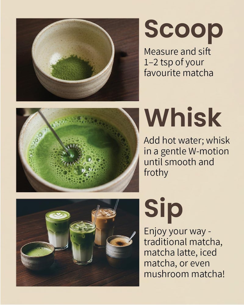 Elementi Matcha Whisk & Frother Set - Powerful Electric Matcha Mixer for Powder, Easy to Use Electric Whisk Kit - Craft Effortless Lattes with the Milk Frother Wand & Wisk (Emerald Green) - Image 5