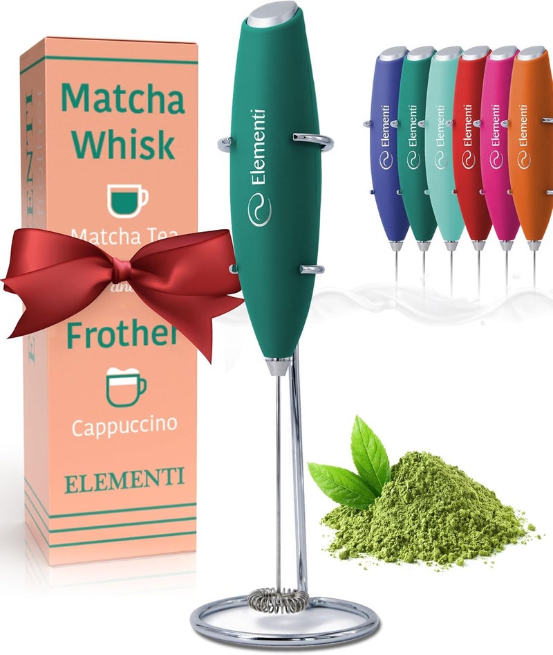 Elementi Matcha Whisk & Frother Set - Powerful Electric Matcha Mixer for Powder, Easy to Use Electric Whisk Kit - Craft Effortless Lattes with the Milk Frother Wand & Wisk (Emerald Green) - Image 1