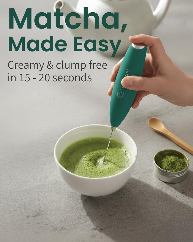 Elementi Matcha Whisk & Frother Set - Powerful Electric Matcha Mixer for Powder, Easy to Use Electric Whisk Kit - Craft Effortless Lattes with the Milk Frother Wand & Wisk (Emerald Green) - Image 3