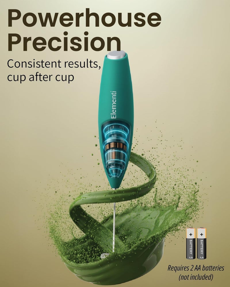 Elementi Matcha Whisk & Frother Set - Powerful Electric Matcha Mixer for Powder, Easy to Use Electric Whisk Kit - Craft Effortless Lattes with the Milk Frother Wand & Wisk (Emerald Green) - Image 4