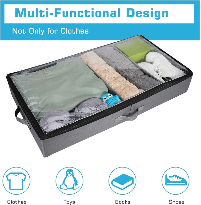 Xtsuen Metal Frame Underbed Shelf with 360° Rotating Wheels with One Base Plate and Two Adjustable Dividers with Clear Window for Clothes, Shoes and Blankets - Image 5