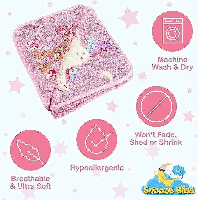 MASHUR FAB - Glow-in-The-Dark Polar Fleece Blanket for Kids – Soft Lightweight Single Bed Blanket (200x152 cm) | All-Season Jacquard Print, Assorted Multicolor – Unicorn Design (Pink) - Image 5