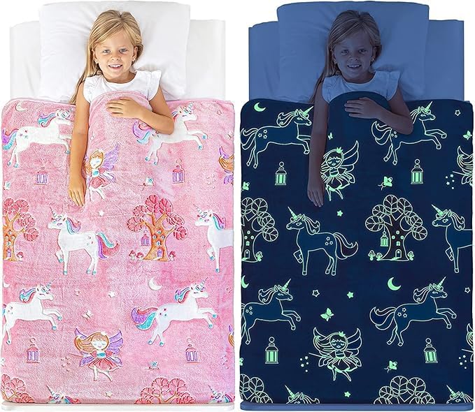 MASHUR FAB - Glow-in-The-Dark Polar Fleece Blanket for Kids – Soft Lightweight Single Bed Blanket (200x152 cm) | All-Season Jacquard Print, Assorted Multicolor – Unicorn Design (Pink) - Image 2