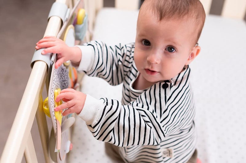 Taf Toys Newborns & Toddlers Busy Board with Music & Lights 13 Montessori Activities Baby Safe Mirror, 3D Activities, Textures & a Baby Teether Develops Motor Skills, Senses & Eye Hand Coordination - Image 2