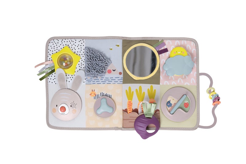 Taf Toys Newborns & Toddlers Busy Board with Music & Lights 13 Montessori Activities Baby Safe Mirror, 3D Activities, Textures & a Baby Teether Develops Motor Skills, Senses & Eye Hand Coordination - Image 1