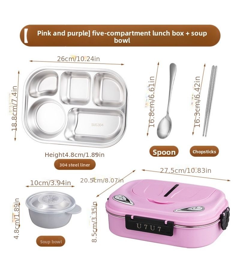 304 Stainless Steel Lunch Box Cartoon Car Shape Color No 4 Portable Sealed Microwaveable School Office Outdoor - Image 4