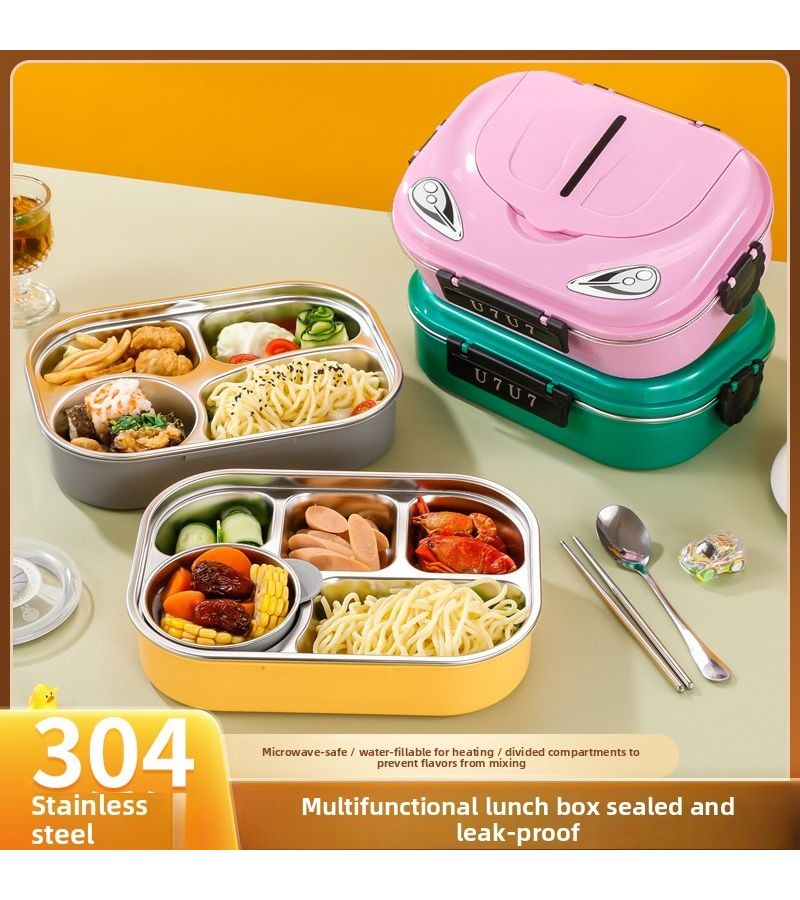 304 Stainless Steel Lunch Box Cartoon Car Shape Color No 4 Portable Sealed Microwaveable School Office Outdoor - Image 2