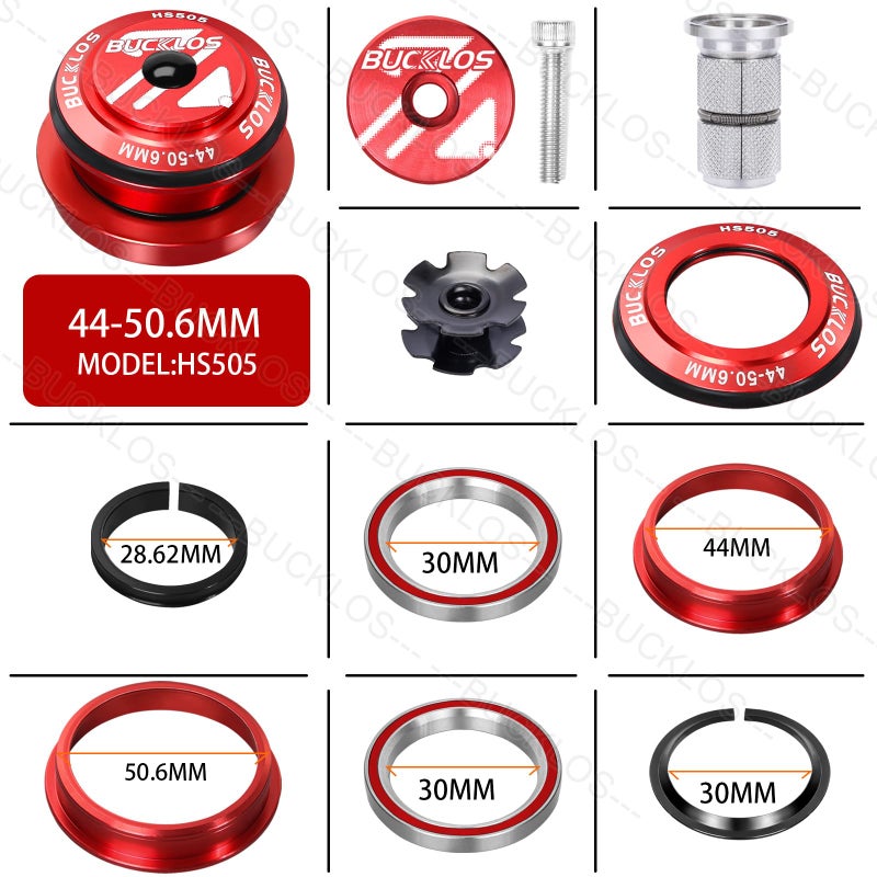 BUCKLOS 1-1/8 Bike Headset MTB Threadless 34 44 44-50.6 44-55 44-56 41.8-52mm, Straight Tapered Tube Mountain Bikes Road Bicycle Double Sealed Bearings Headsets, for Frame Fork Expander Plug Star Nut - Image 3