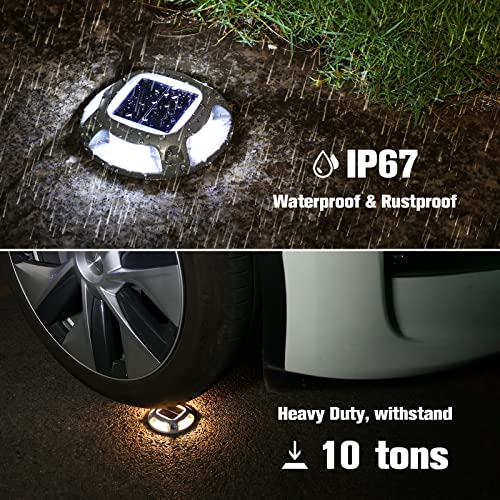 VOLISUN Solar Driveway Lights Dock Marine Lights 16 Pack,2 Colors in 1,Outdoor LED Deck Light,Solar Powered Waterproof Warning Step Ligh for Driveway Sidewalk Pathway (White/Warm White) - Image 4