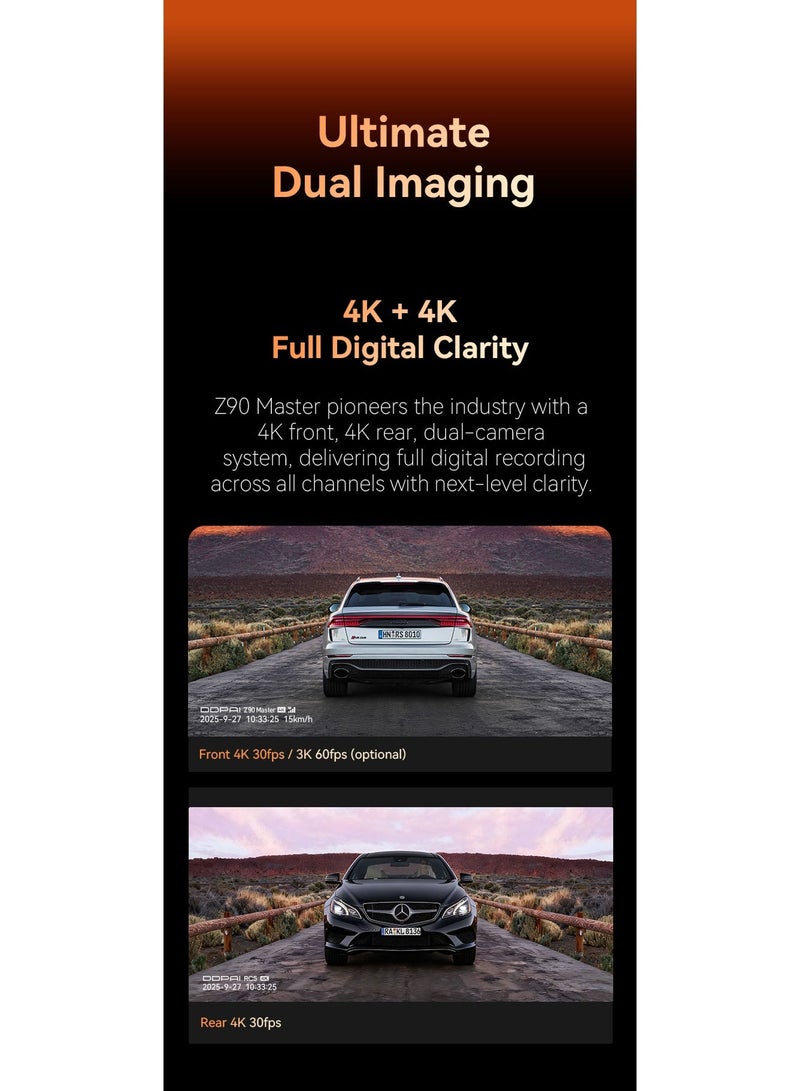 DDPAI Z90 Pro Dual Dash Cam 4K | Sony STARVIS 2 IMX678 | Built-in GPS | 5GHz WiFi | ADAS 2.0 | Supercapacitor | 24/7 Parking Mode | G-Sensor | Loop Recording - Image 5