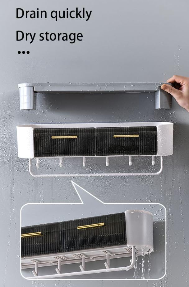 Seadra Shower Caddy Self Adhesive Wall Mounted Shelf Bath Organizer Shampoo Shelves Storage Basket Soap Holder hanging Tray with 4 Hooks 1 Towel Bar Rack Rails for Bathroom Kitchen - Image 5
