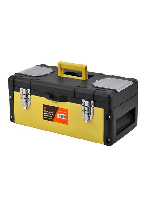 Tool Box with Iron Latches -19inch- Durable and Portable Toolbox with Removable Tray, Secure Latch, and Handle - Organizing Storage Solution for Garage Workshop Household and Professional Use