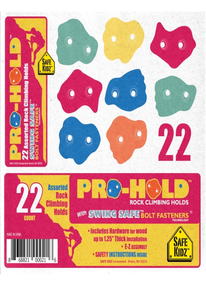 Safe Kidz 22 Assorted Deluxe Rock Climbing Holds for Kids - Outdoor Climbing Stones Kit with 44 Swing Safe Fasteners + Drill Bit Easy to Install on Lumber from 3/4" to 1.25" Thick - Image 4